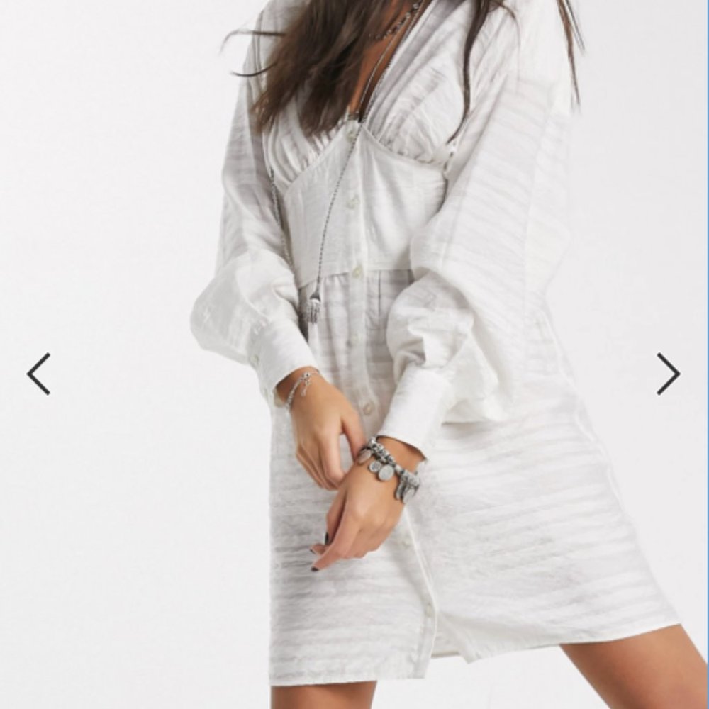 NWT.ASOS White Mini Shirt Dress with Corset Waist